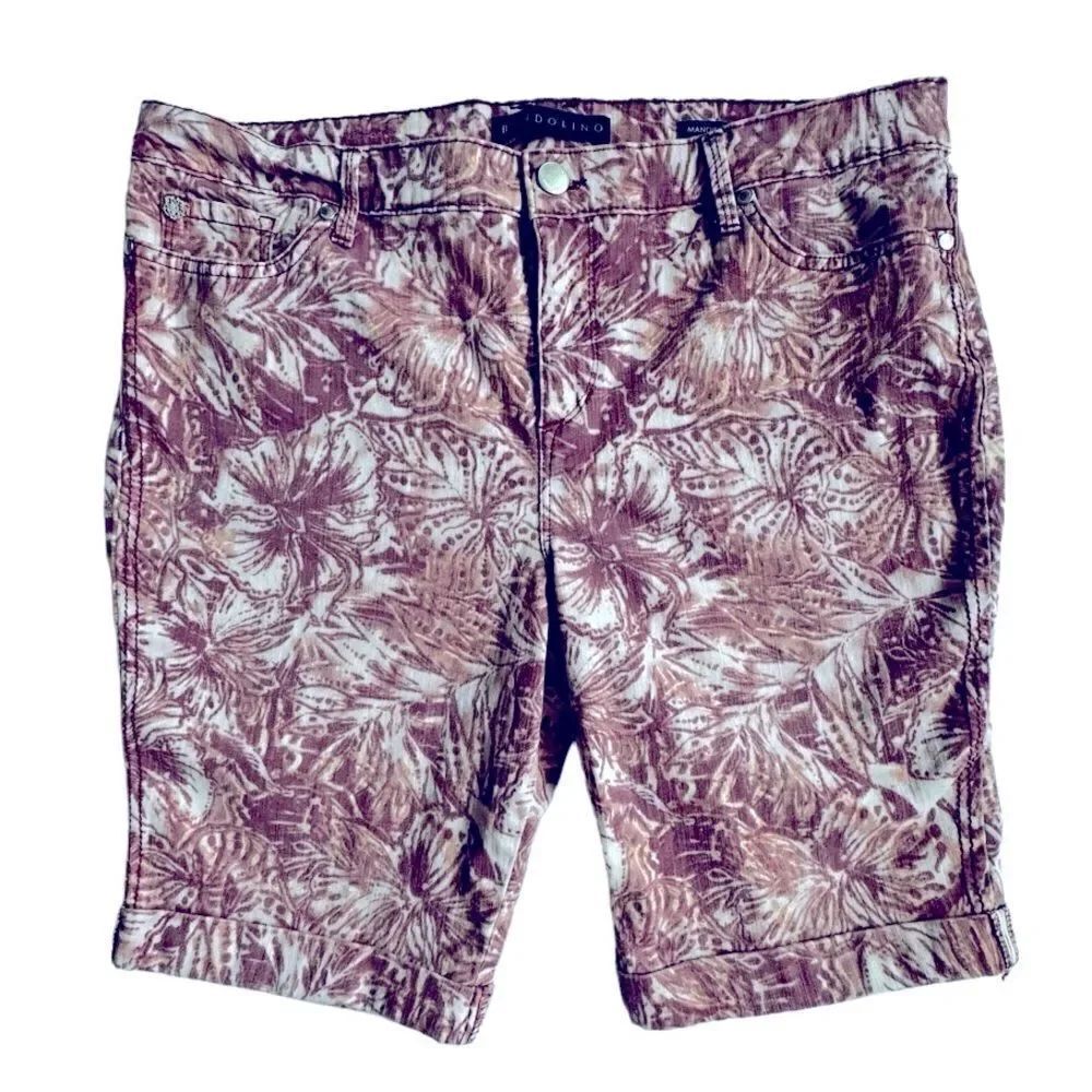 Bandolino Mandie Bermuda Shorts Burgundy Floral Cuff Pants SZ 16P
